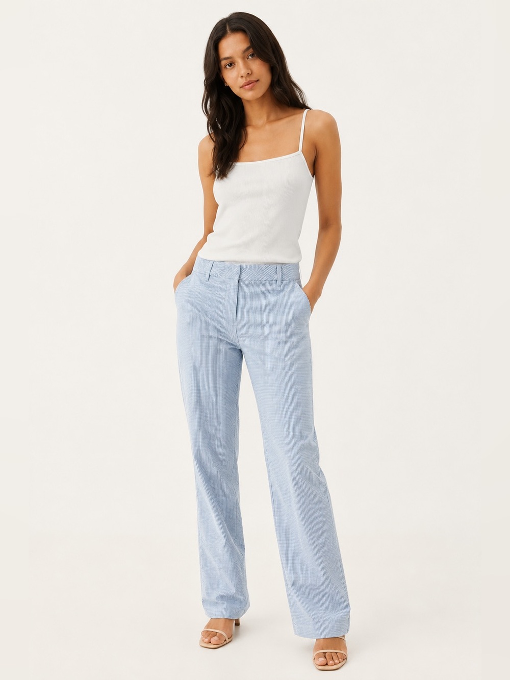 Lauren Ralph Lauren Seersucker Pants Blue White Stripe 14
